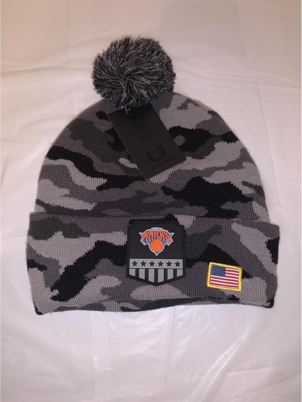 New York Knicks Men's Gray Camo Beanie Winter Hat NBA Salute to Service NWT